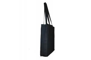 Zwarte katoenen tas met bodem-en zijvouw: 38x10x42cm
