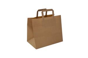 Bruine take-away papieren tas met platte handgrepen (kleine minimale afname!): 32x17x25cm