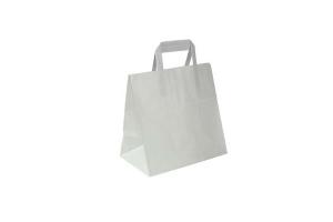 Witte take-away papieren draagtassen met platte handgrepen (kleine minimale afname!): 26x17x25cm Take-away