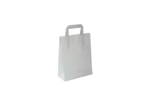 Witte papieren draagtas met platte handgrepen (kleine minimale afname!): 22x10x28cm Take-away