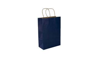 Blauwe 90 grams kraft papieren tas met gedraaide handgrepen (kleine minimale afname!): 22x10x31cm