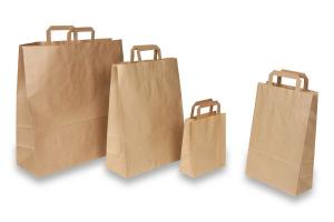 Bruine take-way papieren tas met platte handgrepen (kleine minimale afname!): 26x17x25cm