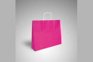 Roze kraft papieren tas met gedraaide papieren handgrepen: 28x10x22cm
