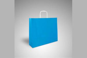 Blauwe kraft papieren tas met gedraaide papieren handgrepen: 28x10x22cm
