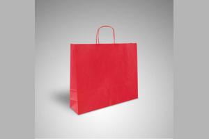 Rode kraft papieren tas met gedraaide papieren handgrepen: 28x10x22cm