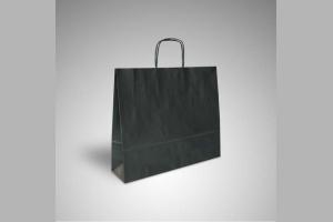 Zwarte kraft papieren tas met gedraaide papieren handgrepen: 28x10x22cm