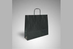 Zwarte kraft papieren tas met gedraaide papieren handgrepen: 41x12x32cm