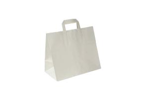 Witte take-away papieren tas met platte handgrepen (kleine minimale afname!): 32x21x27cm