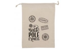Kerst katoenen geschenkzakje North Pole Express: 10x16cm